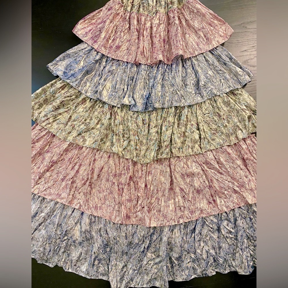 LOVESHACKFANCY Clarissa tiered metallic halter gown - Picture 3 of 10